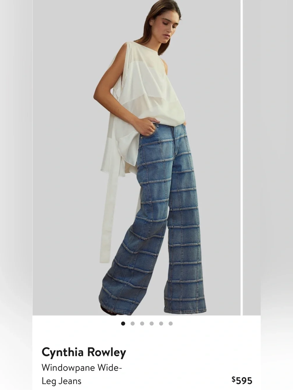 Cynthia Rowley Collection Window Pane Blue Patchwork Wide-Leg Jeans size 25. - Picture 2 of 10